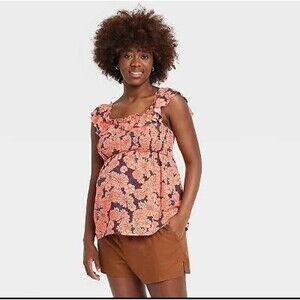 Women's Isabel Maternity Ruffle Smocked Maternity Tank Top Pink Floral